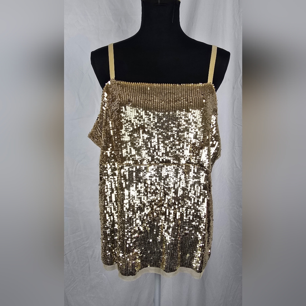 Soft Surroundings Fully Sequined Gold Formal Date Nite Camisole Top sz XL